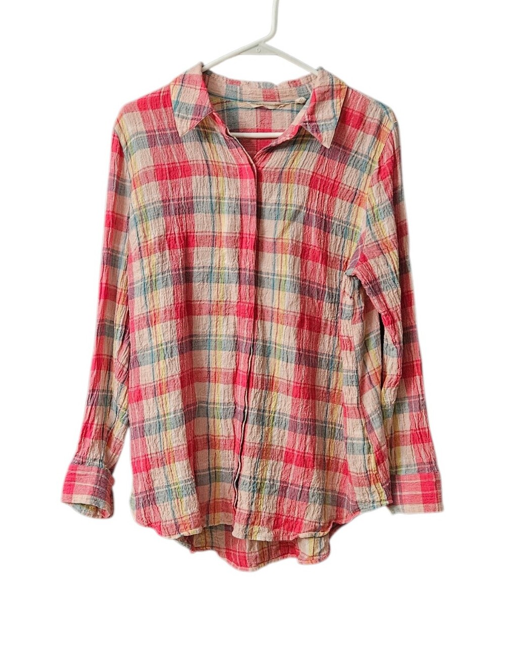 Soft Surroundings Women's Canopy Plaid Tunic Shirt Linen Plaid Button Up Large